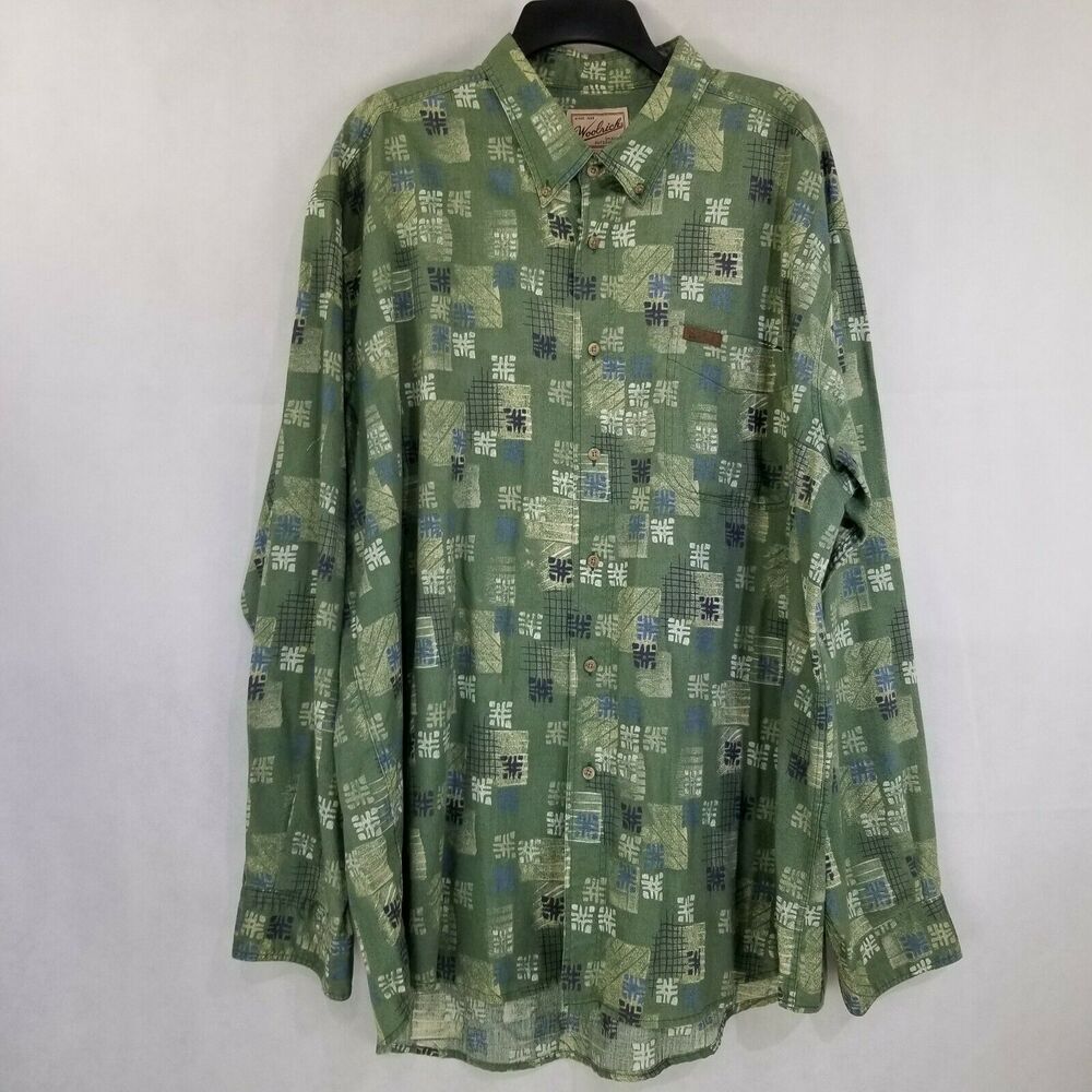 Woolrich Shirt Green Print Design 2XL Squares